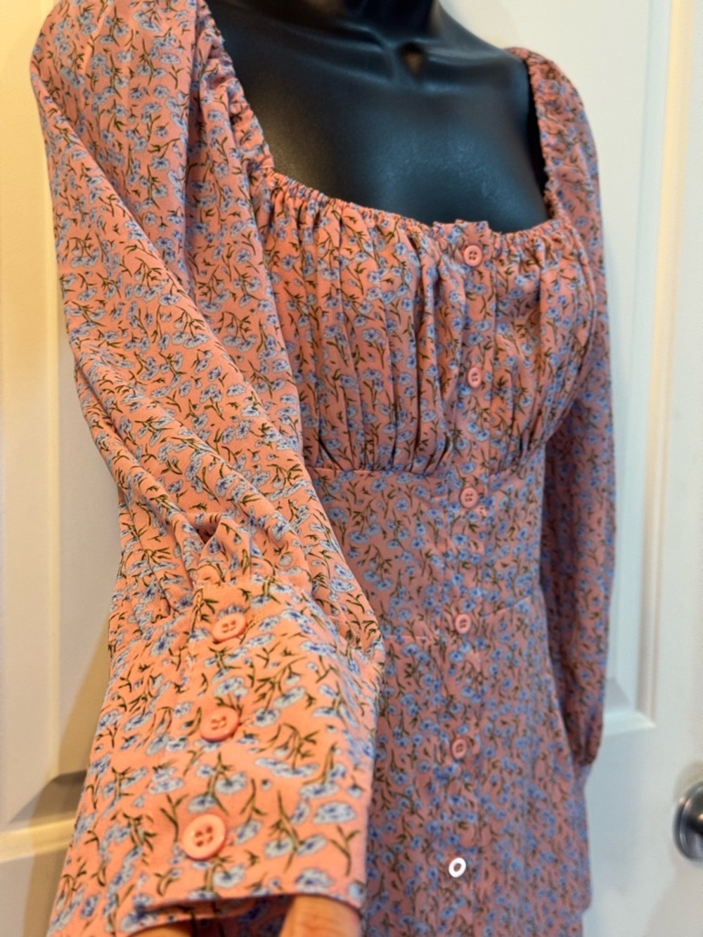 Princess Polly Pink Floral Mini Dress - Square Neck Buttons Cottagecore - US 6 - Picture 6 of 9